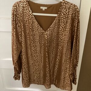 JODIFL V-Neck Animal Print Blouse in Brown and Cream